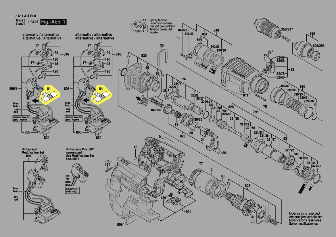 Commutateur inverseur GBH 36 V-LI / GBH 36 VF-LI